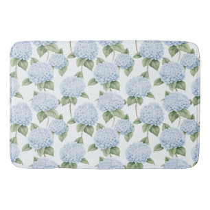 Blue Hydrangea Pattern Watercolor Floral Botanical Bath Mat