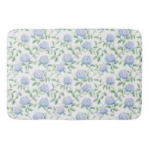 Blue Hydrangea Pattern Watercolor Floral Botanical Bath Mat