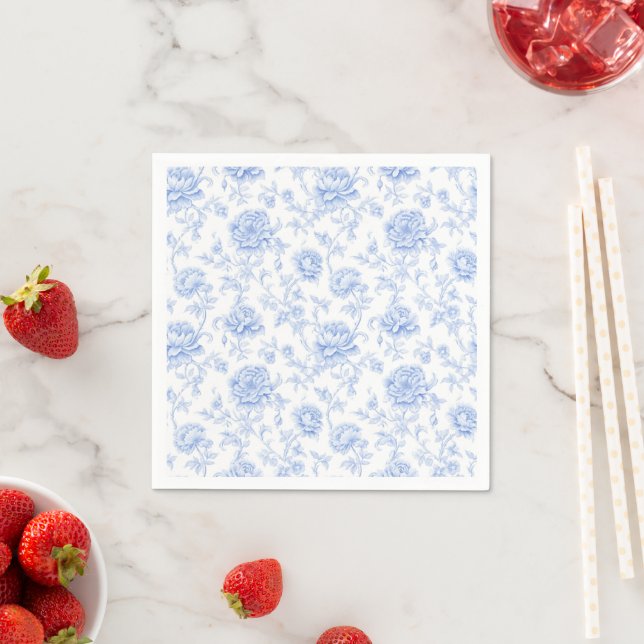 Blue Hydrangea Pattern Watercolor Floral Botanical Napkin (Insitu)
