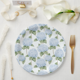 Blue Hydrangea Pattern Watercolor Floral Botanical Paper Plate