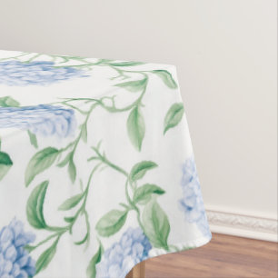 Blue Hydrangea Pattern Watercolor Floral Botanical Tablecloth