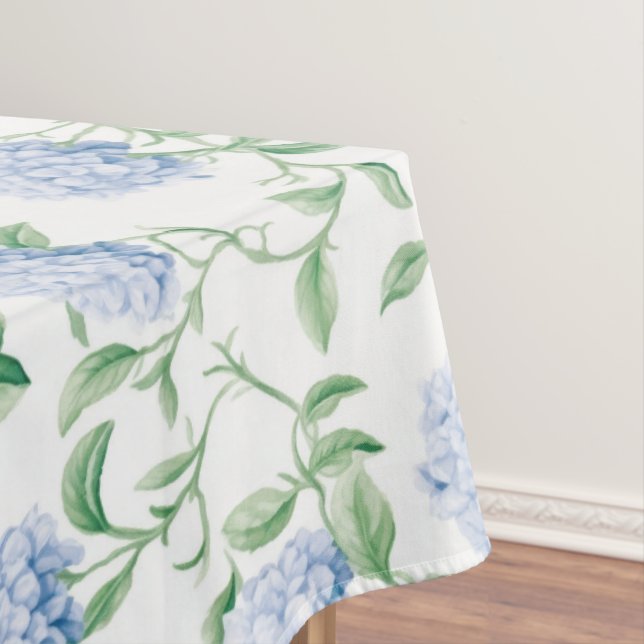 Blue Hydrangea Pattern Watercolor Floral Botanical Tablecloth (In Situ)
