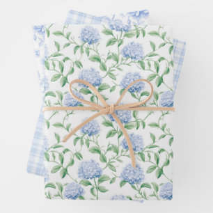 Blue Hydrangea Pattern Watercolor Floral Botanical Wrapping Paper Sheet