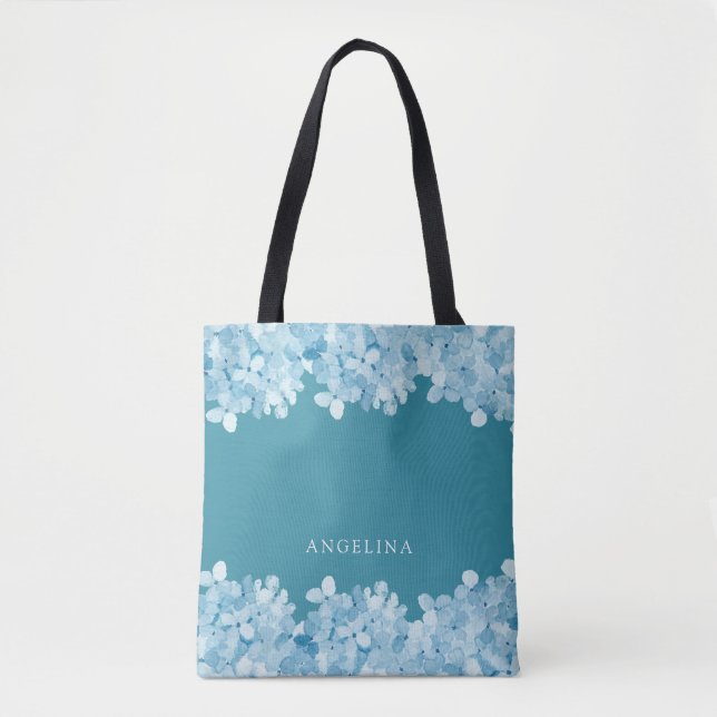 Blue Hydrangea Personalised Bridesmaid Tote Bag (Front)