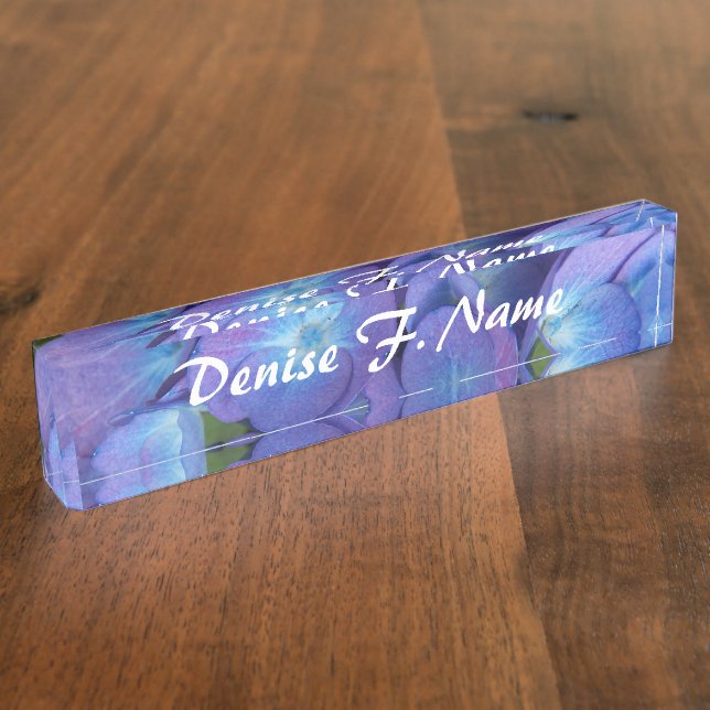 Blue Hydrangea Personalised Floral Nameplate (Side)