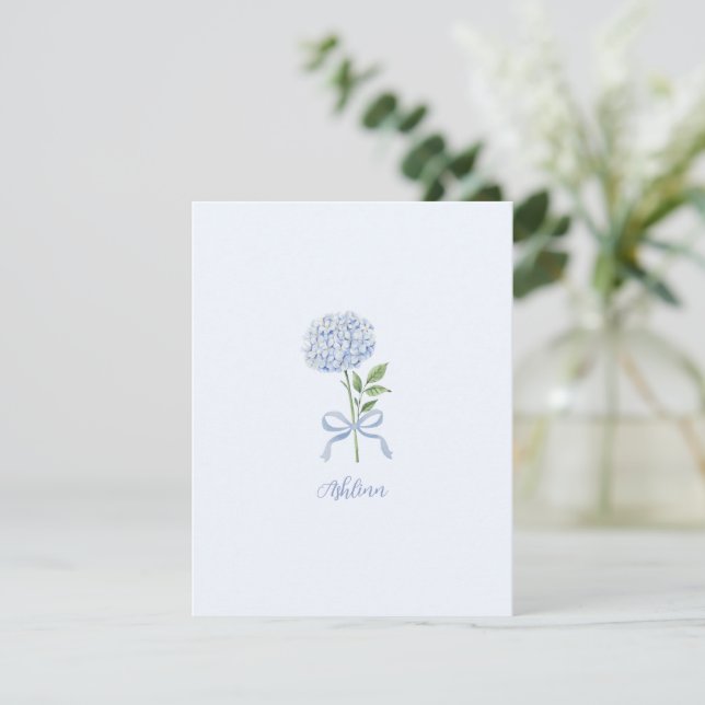 Blue Hydrangea Personalised Note Card (Standing Front)