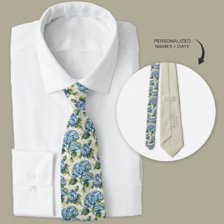 Blue Hydrangea Personalised Watercolor Tie