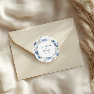 Blue Hydrangea Personalised Wedding Round Sticker