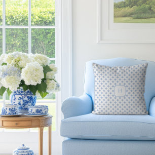 Blue Hydrangea Petal Monogram Cushion