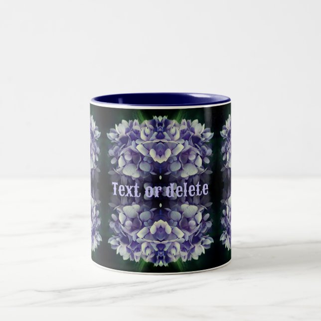 Blue Hydrangea Petals Abstract Personalised Two-Tone Coffee Mug (Center)