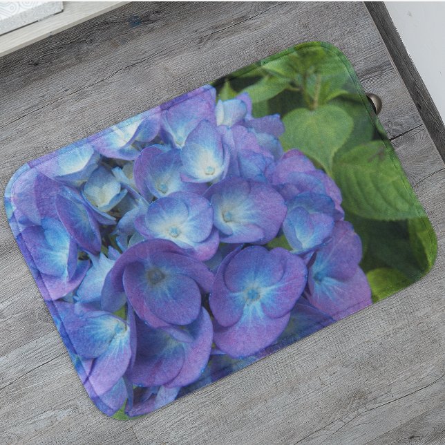 Blue Hydrangea Petals Floral Bath Mat (In Situ)
