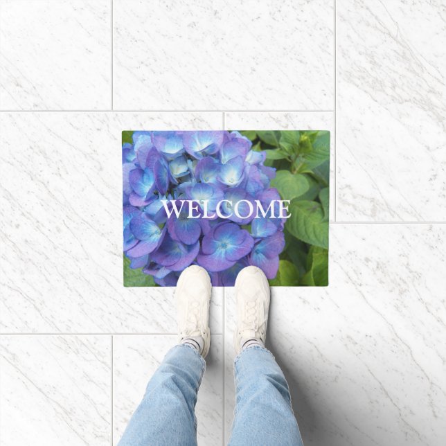 Blue Hydrangea Petals Floral Welcome Doormat (Indoor)