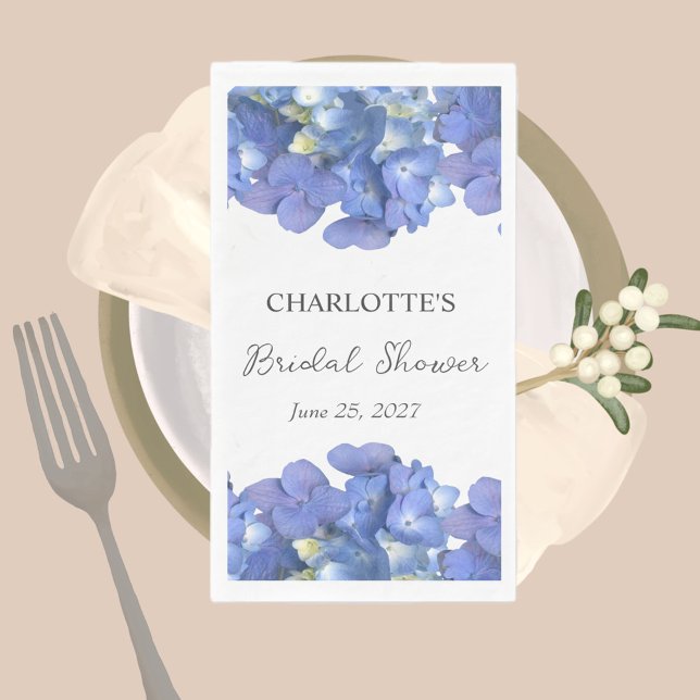 Blue Hydrangea Petals Personalised Bridal Shower Napkin (Creator Uploaded)