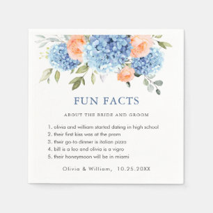 Blue Hydrangea Pink Blush Roses Fun Facts Wedding Napkin