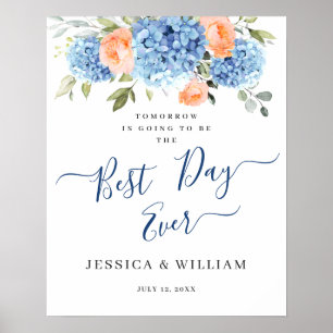 Blue Hydrangea Pink Blush Roses REHEARSAL DINNER Poster