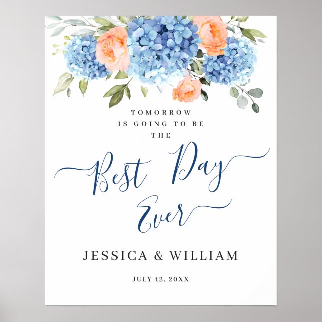 Blue Hydrangea Pink Blush Roses REHEARSAL DINNER Poster (Front)
