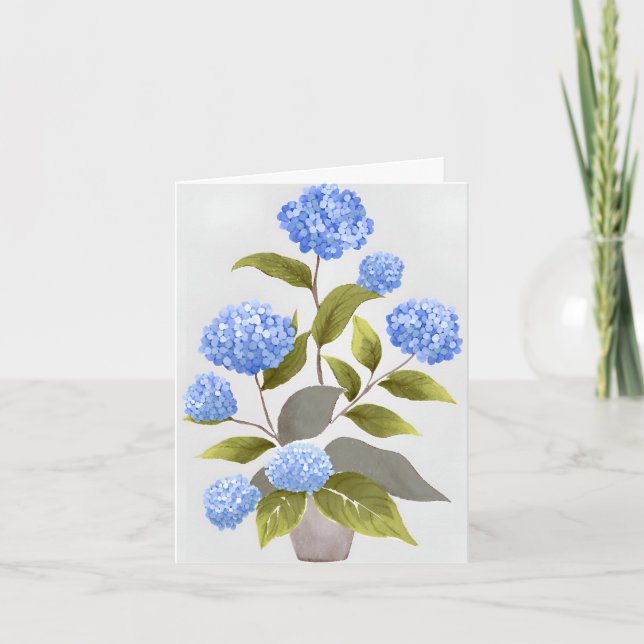 Blue Hydrangea Plant | Beautiful Floral Watercolor Card (Front)