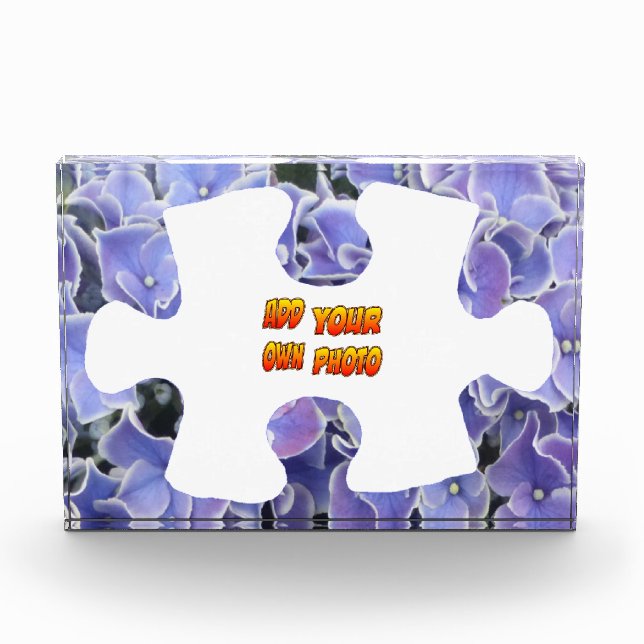 Blue Hydrangea Puzzle Piece Cust. Photo Block (Front)