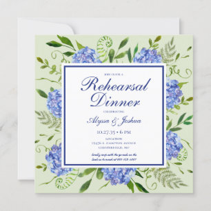 Blue Hydrangea QR Code Rehearsal Dinner Invitation