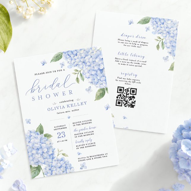 Blue Hydrangea Qr Code Watercolor Floral Invitation (Blue Hydrangea Qr Code Watercolor Floral Invitation)