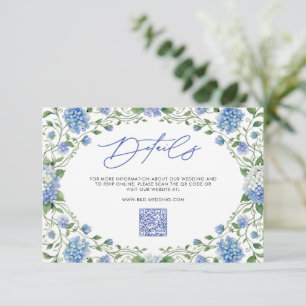 Blue Hydrangea QR Code Wedding Details Enclosure Card