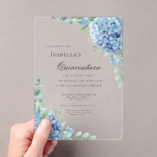 Blue Hydrangea Quinceañera Celebration 15 Acrylic Invitations