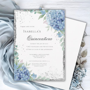 Blue Hydrangea Quinceañera Celebration 15 Invitation