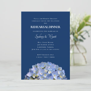 Blue Hydrangea Rehearsal Dinner Host Names Invitation