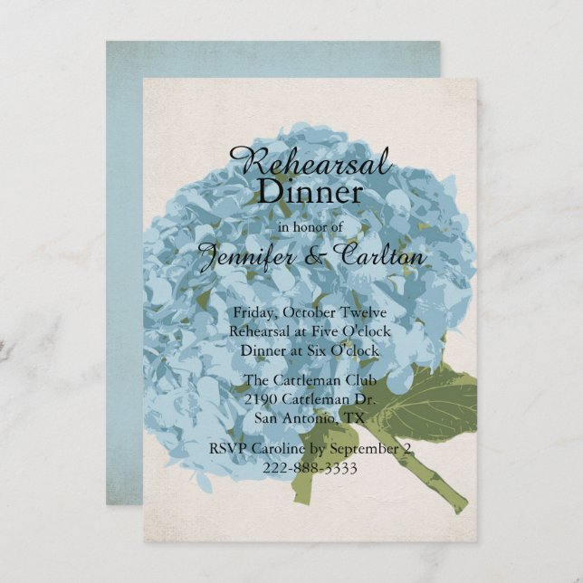 Blue Hydrangea Rehearsal Dinner Invitation (Front/Back)