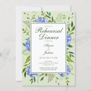 Blue Hydrangea Rehearsal Dinner QR Code Invitation