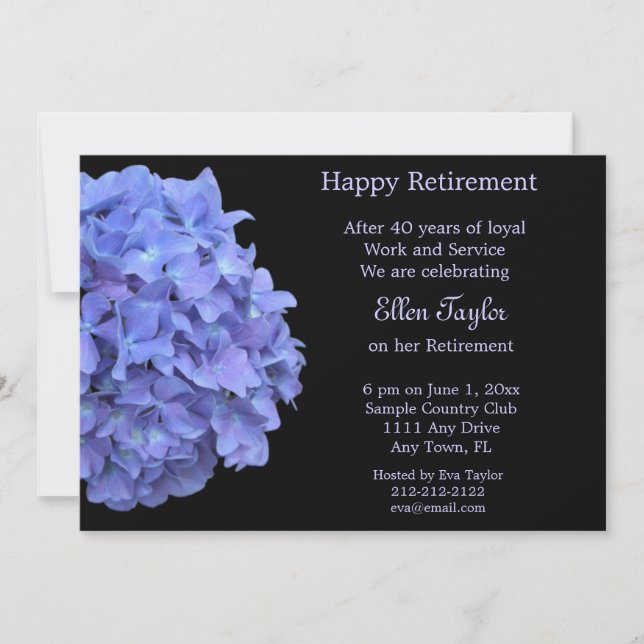 Blue Hydrangea Retirement Party Invitation (Front)