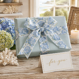 Blue Hydrangea Ribbon for Gift Wrapping, Weddings  Satin Ribbon