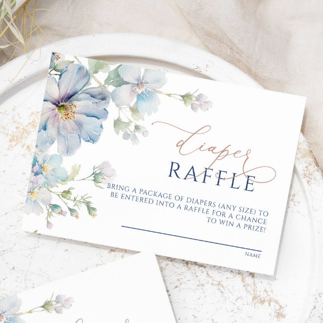 Blue Hydrangea & Rose Flowers Diaper Raffle Card (Creator Uploaded)