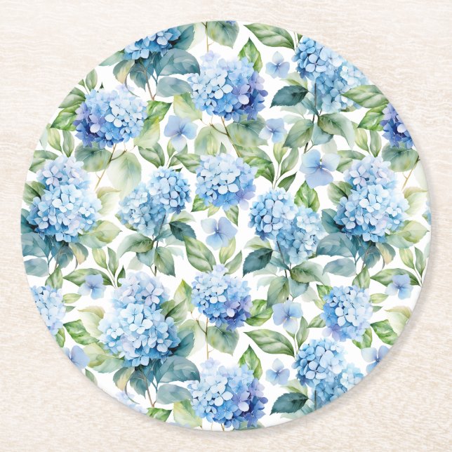 Blue Hydrangea Round Paper Coaster (Front)