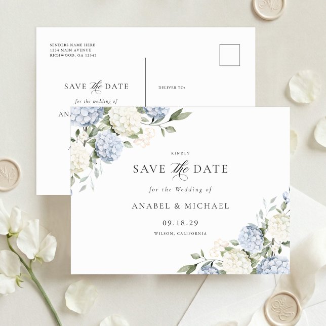 Blue Hydrangea Save the Date Invitation Postcard (Creator Uploaded)