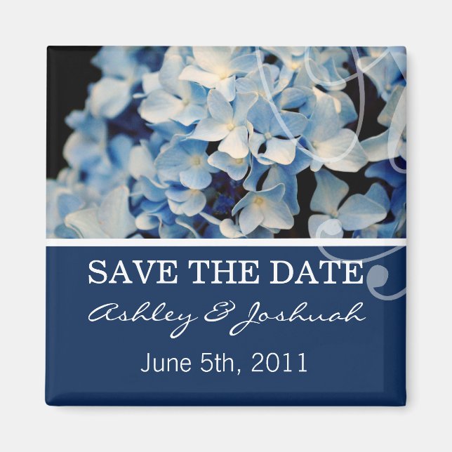 Blue Hydrangea Save The Date Magnets (Front)