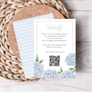 Blue Hydrangea Script Details with QR Code Small Enclosure Card