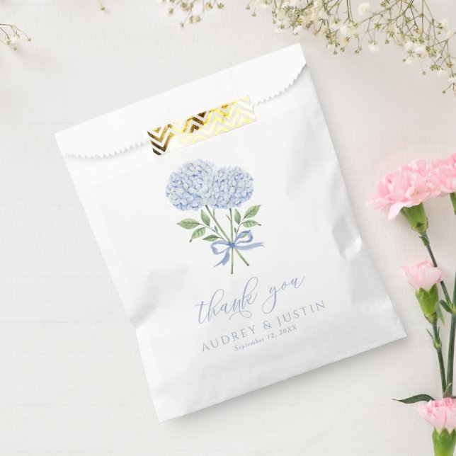 Blue Hydrangea Script Thank You Customised Wedding Favour Bags (Sealed)