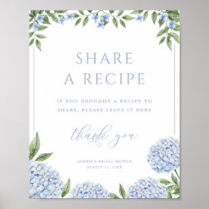 Blue Hydrangea Share a Recipe Shower Poster