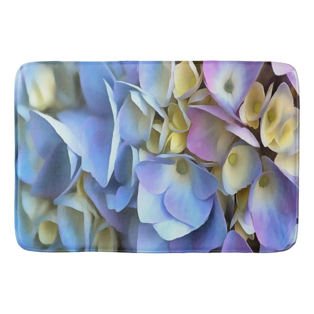 Blue Hydrangea Shrub Artistic Bossom Bath Mat (Front)