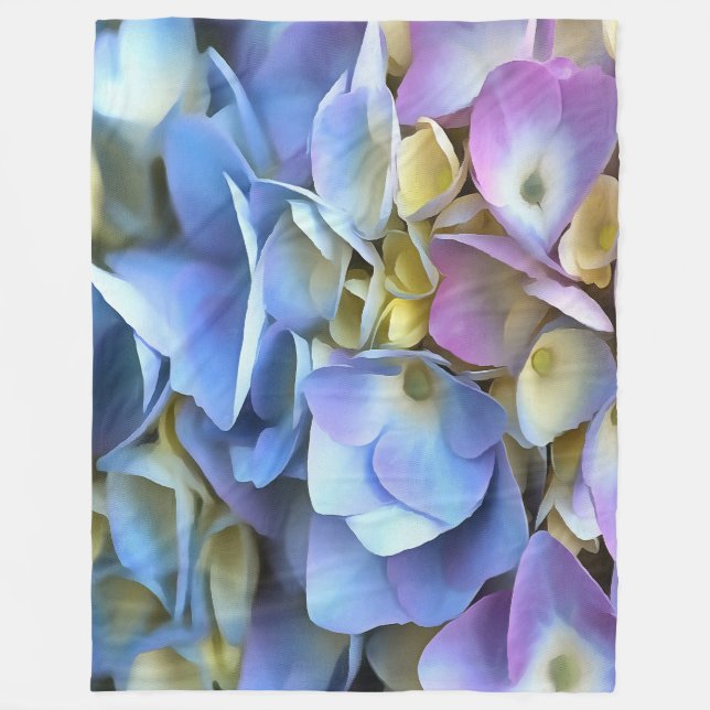 Blue Hydrangea Shrub Artistic Bossom Fleece Blanket (Front)