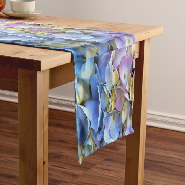 Blue Hydrangea Shrub Artistic Bossom Short Table Runner (In Situ)