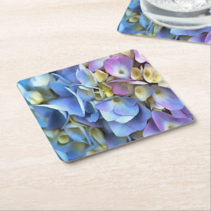 Blue Hydrangea Shrub Artistic Bossom Square Paper Coaster
