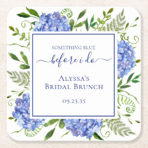 Blue Hydrangea Something Blue Before I Do Square Paper Coaster