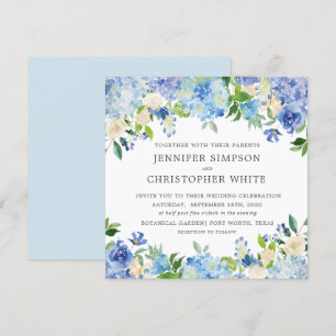 Blue Hydrangea Square Wedding Invitation Cards