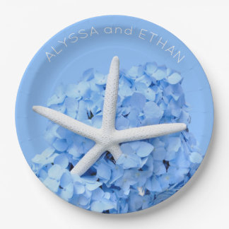 Blue Hydrangea Starfish Shower Paper Plate