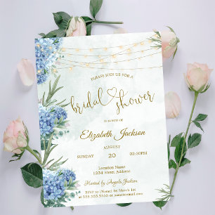  Blue Hydrangea String Lights Bridal Shower Invitation