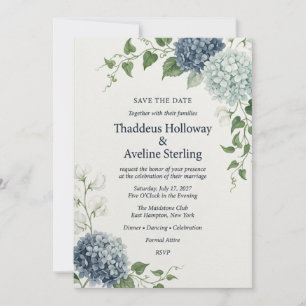 Blue Hydrangea & Sweet Pea Botanical Elegant Save Invitation