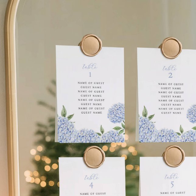 Blue Hydrangea Table Cards with Guest Names  (Creator Uploaded)