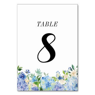 Blue Hydrangea Table Number Card - Table Eight